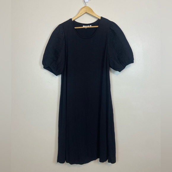 Chico’s Textured Puff Sleeve Black Dress - Picture 2 of 8